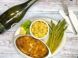Fresh-caught Atlantic fillet delicately flavored with white wine, butter and lemon under a crisp, crumb topping