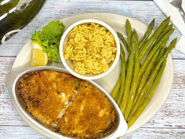 Fresh-caught Atlantic fillet delicately flavored with white wine, butter and lemon under a crisp, crumb topping